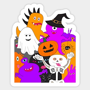 Halloween ghost monster party. Animation cartoon drawing. Sticker